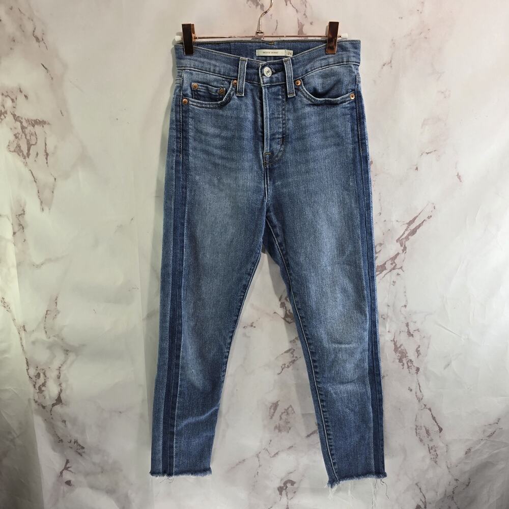 Levis Jeans Women 24 Wedgie Button Fly Racer Stripe Medium Wash High Rise Skinny
